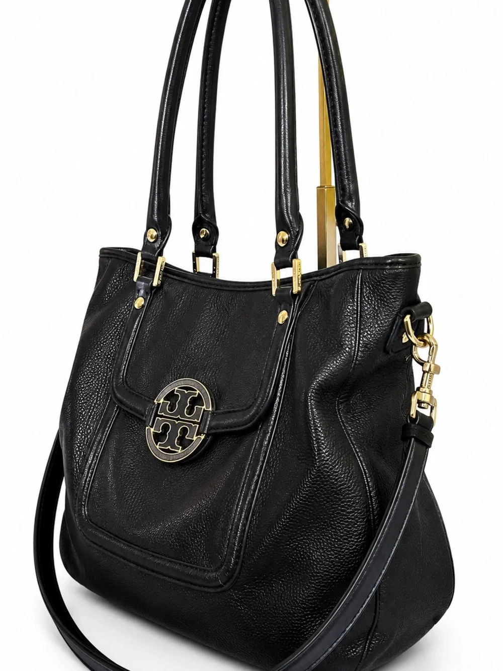 Tory Burch Amanda Classic Handle Black Leather Hobo Crossbody Dust Bag